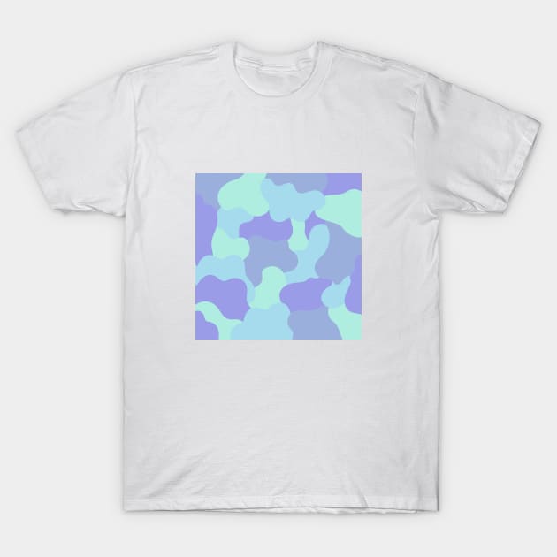 Colourful Blob Abstract Pattern in Soft Blue and Cyan T-Shirt by moonrsli